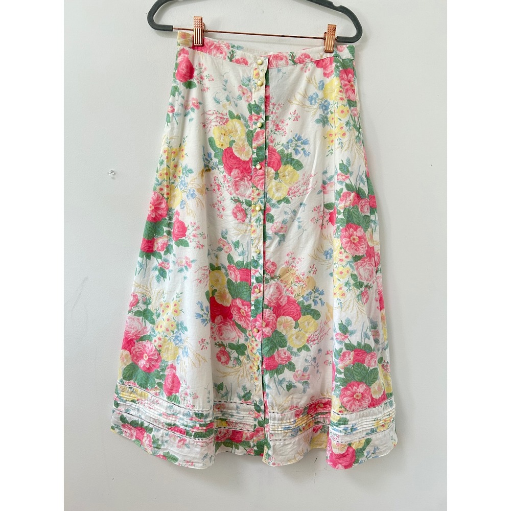 Vintage Lauren Ralph Lauren Rose Floral Button Front Midi Skirt 6P Cottagecore